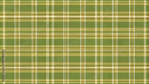 Beige and green plaid fabric texture with realistic patterns and natural colors, soft lighting, high resolution
