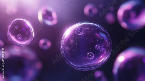 Abstract Purple Bubbles Floating in Space