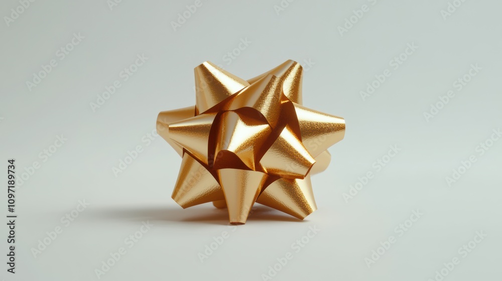 Golden metallic gift bow on a neutral light background Golden metallic gift bow on a neutral light background