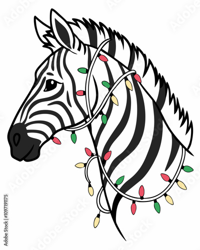 Retro Christmas Vector Featuring a Zebra with Holiday Lights Whimsical Illustration Fun Environment Artistic Concept photo