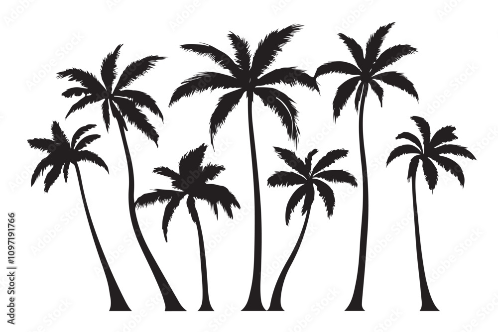 Fototapeta premium Palm tree silhouette set vector design