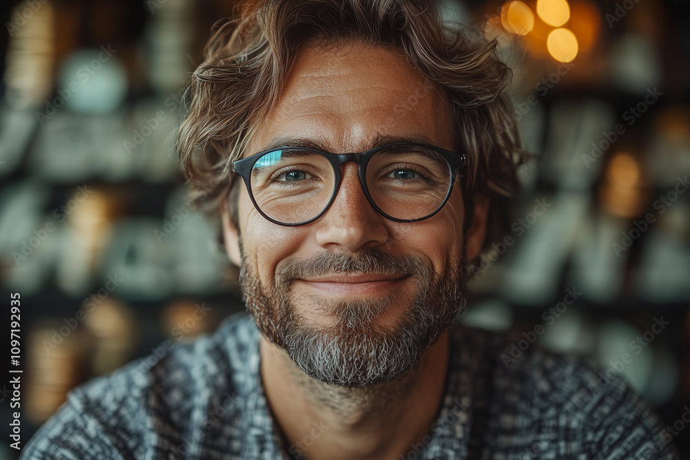 A friendly man with glasses and a casual shirt, smiling warmly against a softly blurred indoor background. The image exudes friendliness, confidence, and approachability A friendly man with glasses and a casual shirt, smiling warmly against a softly blurred indoor background. The image exudes friendliness, confidence, and approachability