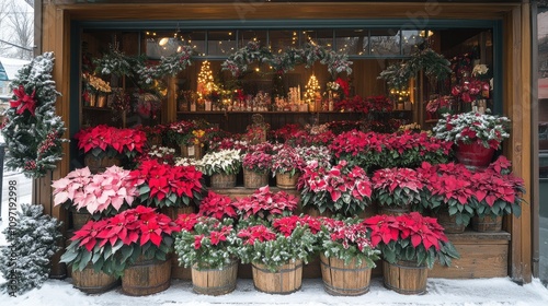 Wallpaper Mural Holiday flower shop display with poinsettias and pine wreaths Torontodigital.ca