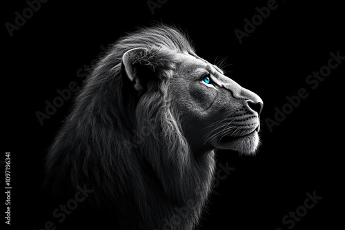 Wallpaper Mural Striking Portrait of a White Lion with Blue Eyes on a Black Background, Capturing Majesty, Strength, and Elegance in Monochrome Wildlife Photography Torontodigital.ca