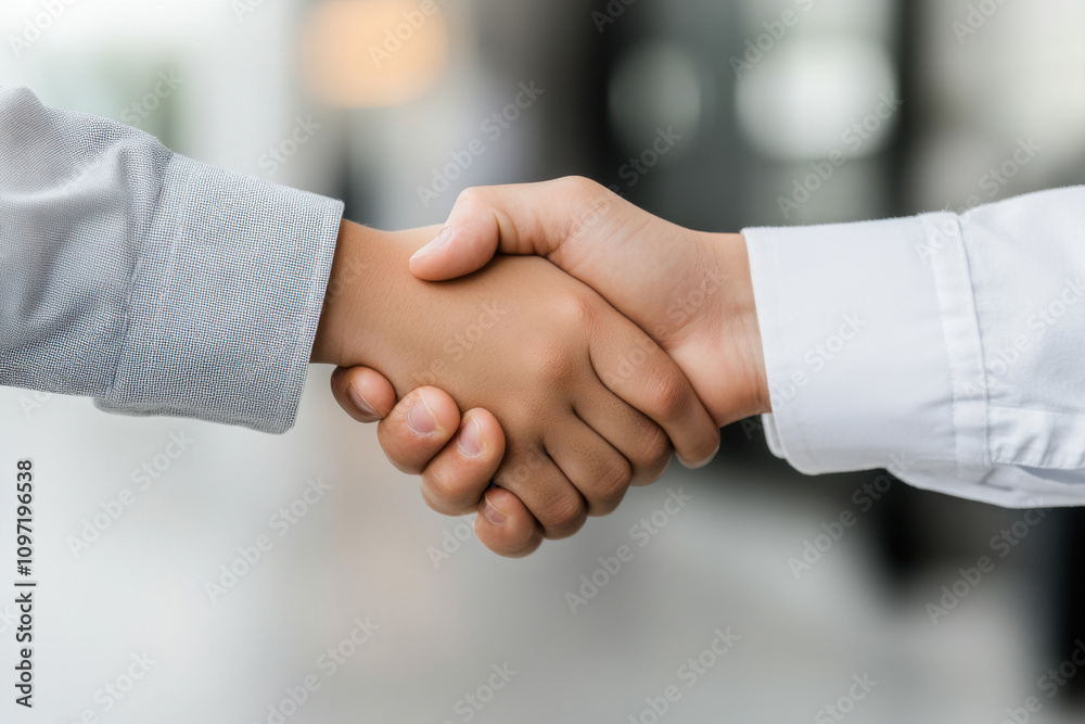 Adult man and teenage boy shake hands. Business, agreement, handshake deal concept Adult man and teenage boy shake hands. Business, agreement, handshake deal concept