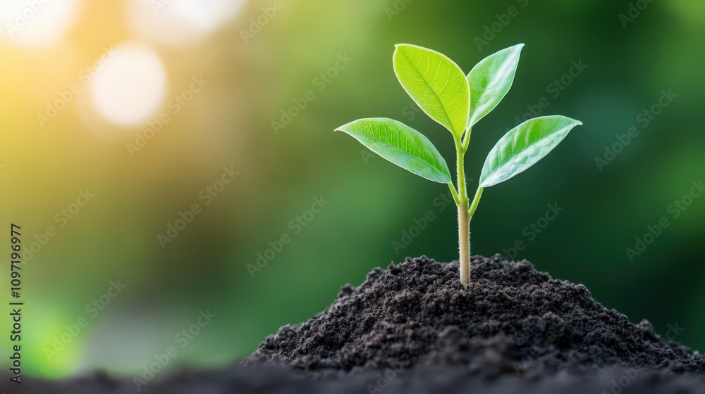 A small green plant is growing in the dirt A small green plant is growing in the dirt