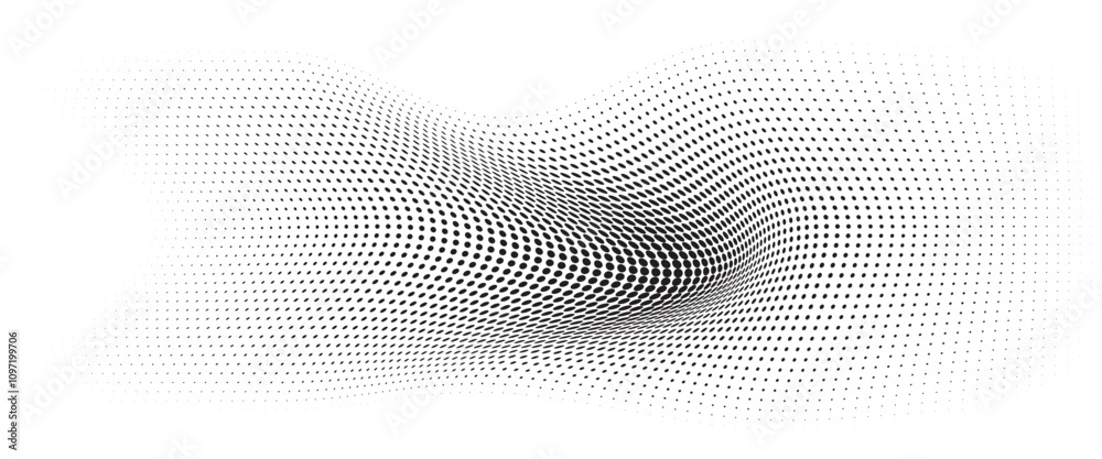 Flowing Wave Dot Halftone Pattern: Curve Gradient Shape on Transparent Background. Suitable for AI, Tech, Network, Digital, Science, and Technology Themes. Flowing Wave Dot Halftone Pattern: Curve Gradient Shape on Transparent Background. Suitable for AI, Tech, Network, Digital, Science, and Technology Themes.