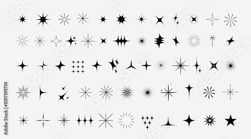 Collection of modern, minimalist star and sparkle elements. Vector illustrations