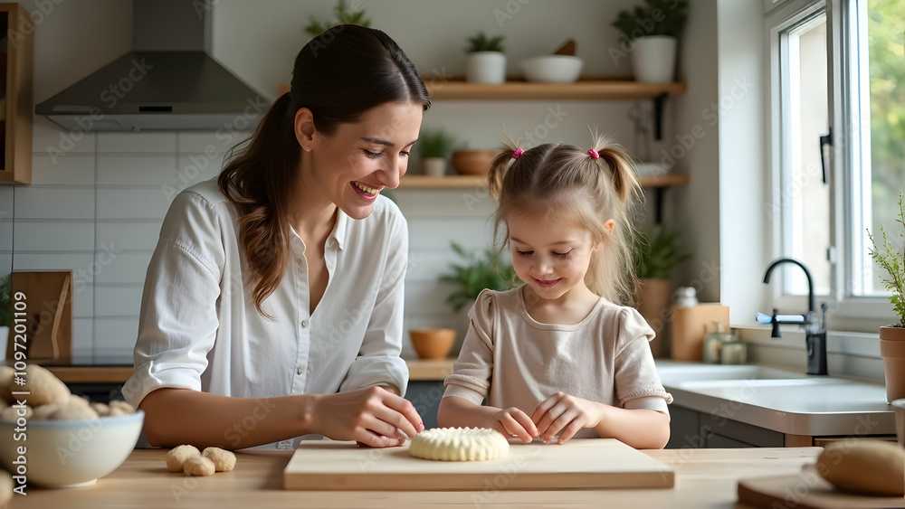 Mom with daughter baking at home Mom with daughter baking at home