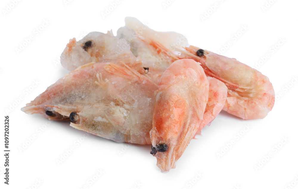 Bunch of frozen shrimps isolated on white Bunch of frozen shrimps isolated on white