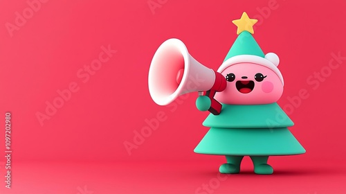 A cheerful character dressed as a Christmas tree, celebrating the festive spirit. photo