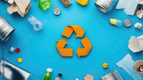 Close-up of mixed recyclables, eco-friendly practice