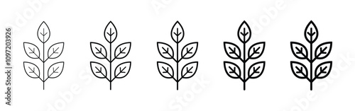 Vector Leaves Icon Set With Thin And Thick Outline