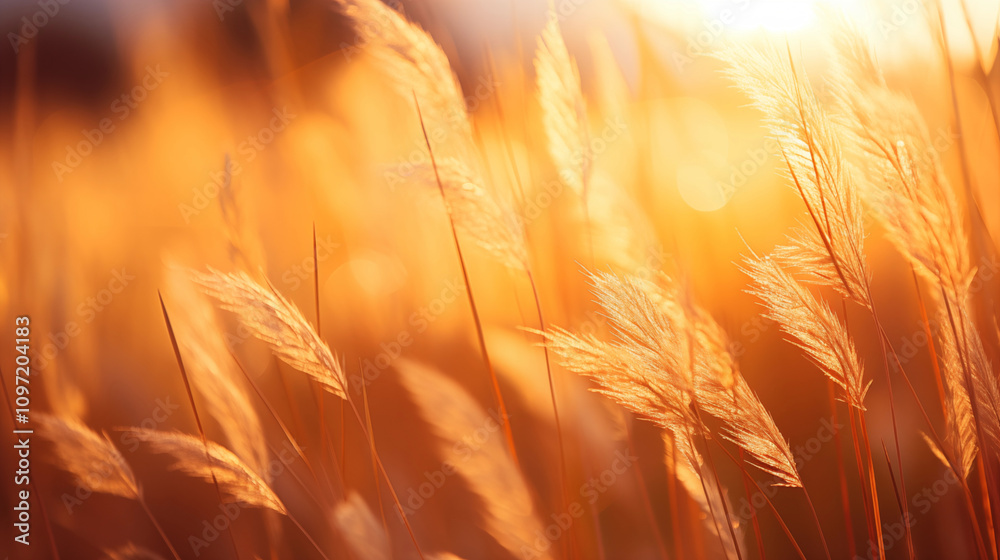Tall grass sways gently in a peaceful field as warm golden sunlight bathes the landscape in a serene glow during sunset. Generative AI Tall grass sways gently in a peaceful field as warm golden sunlight bathes the landscape in a serene glow during sunset. Generative AI
