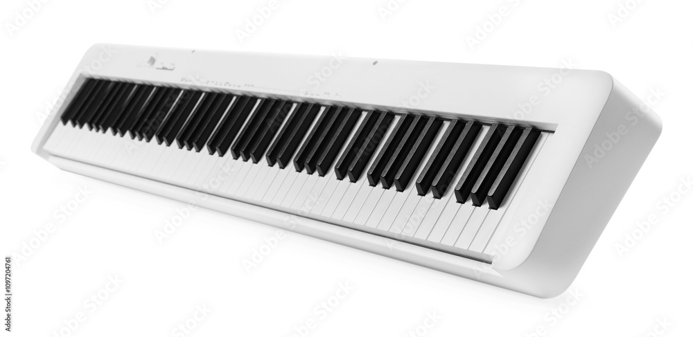 One synthesizer isolated on white. Electronic musical instrument One synthesizer isolated on white. Electronic musical instrument