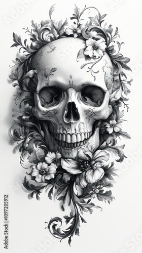 Ornate Skull Adorned With Delicate Floral Arrangements photo