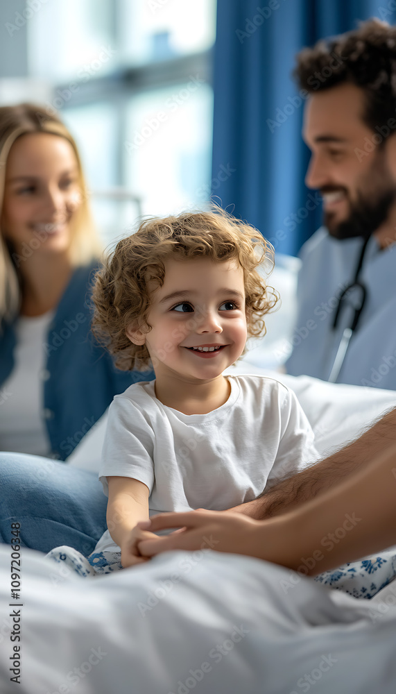 A child on a hospital bed with supportive parents by their side, highlighting family care and emotional support in a bright medical setting.
A child on a hospital bed with supportive parents by their side, highlighting family care and emotional support in a bright medical setting.