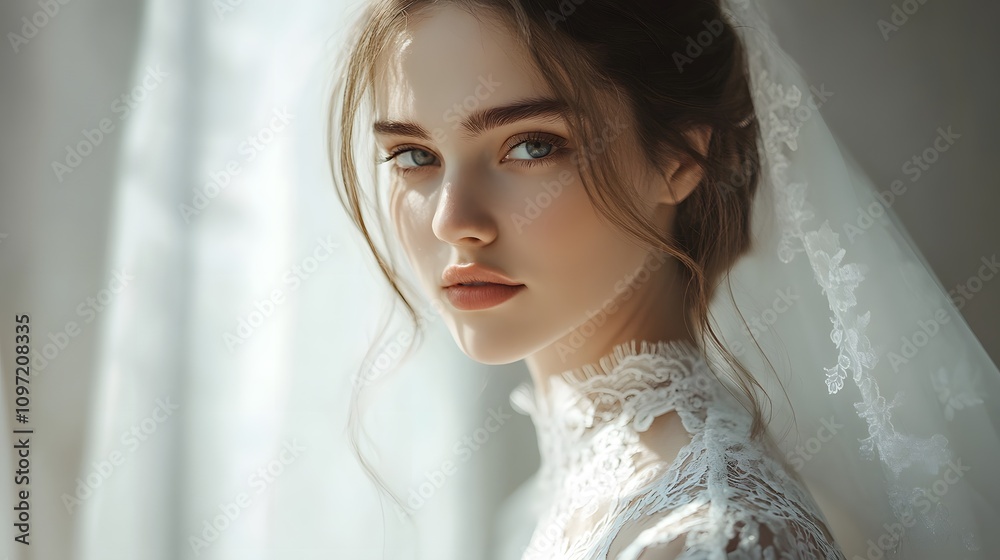 Beautiful Young Bride In a white lace wedding gown Beautiful Young Bride In a white lace wedding gown