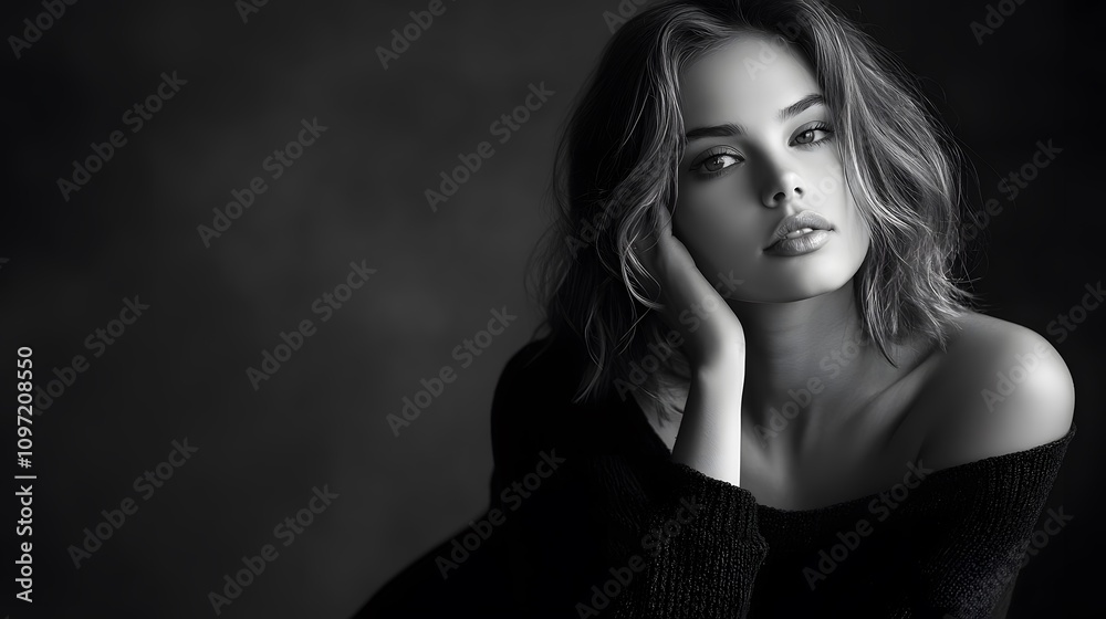 Black and white portrait of a beautiful Caucasian woman Black and white portrait of a beautiful Caucasian woman