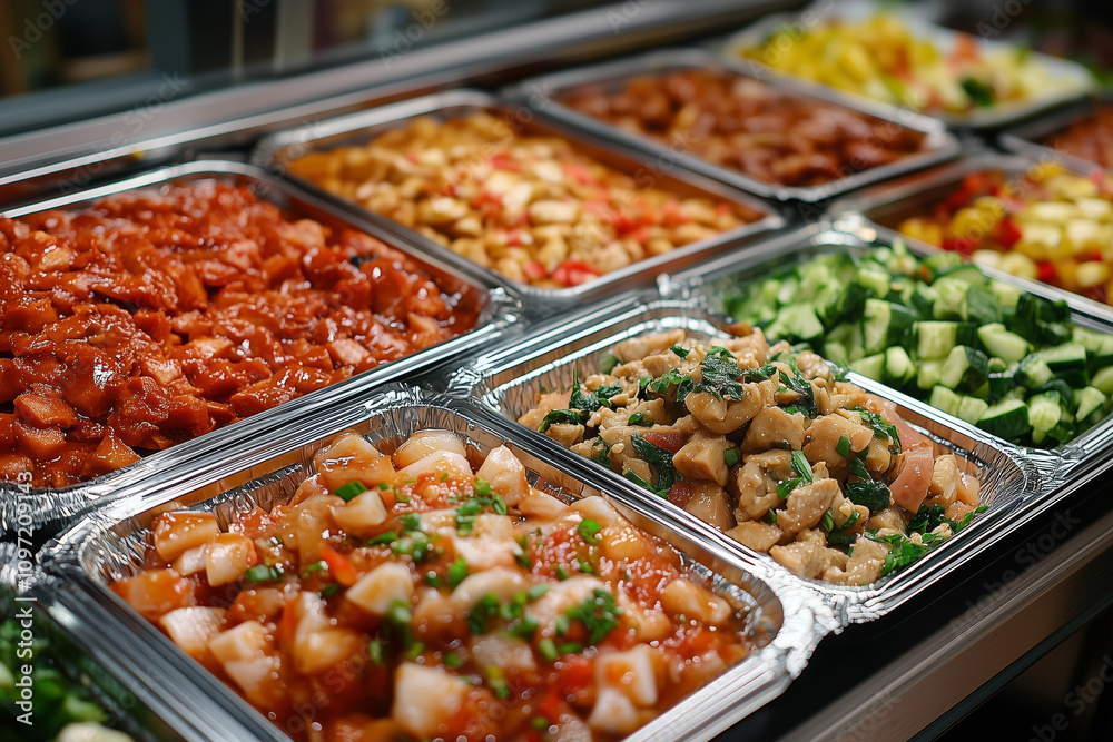 Vibrant market display with diverse canned goods and colorful ingredients Vibrant market display with diverse canned goods and colorful ingredients