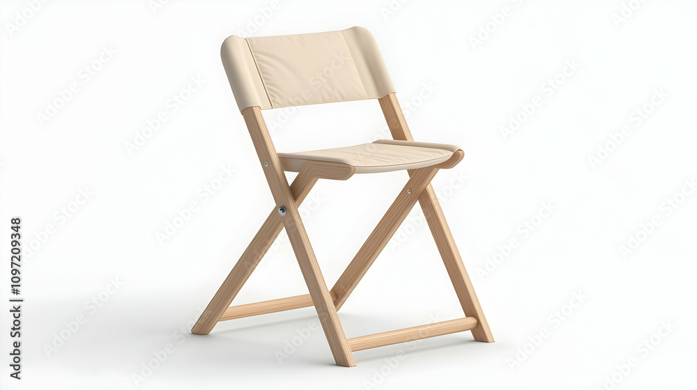 Beige fabric folding chair with light wooden frame isolated on white background. Beige fabric folding chair with light wooden frame isolated on white background.