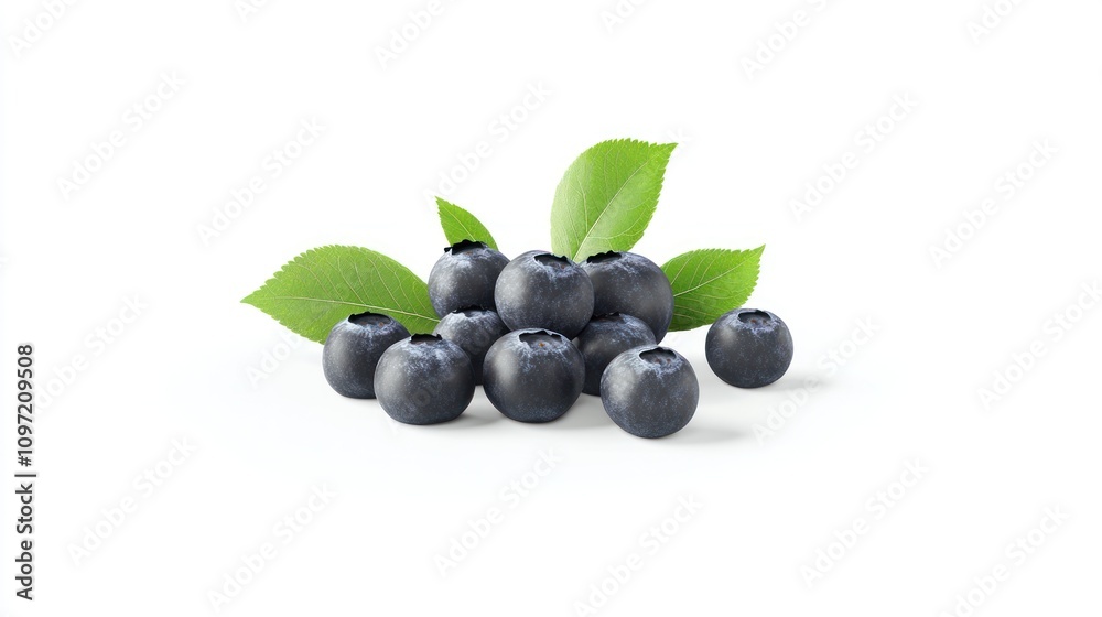 Fresh Blueberries with Green Leaves Fresh Blueberries with Green Leaves