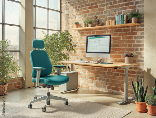 Homeoffice mit schickem Schreibtisch und viel natürlichem Licht

