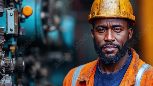 Skilled Worker in Safety Gear at Industrial Machinery Production Site