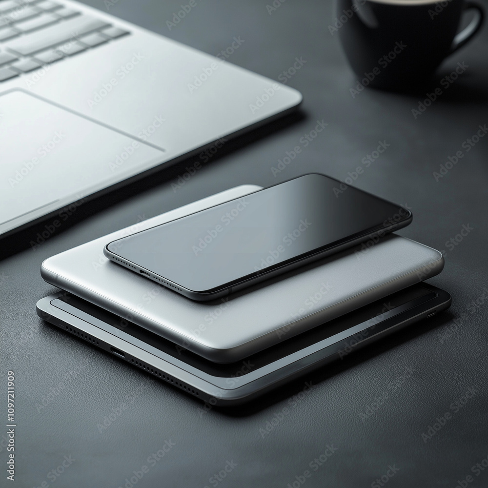 Minimalistisches Arbeitsplatz-Setup mit Laptop und Smartphone

