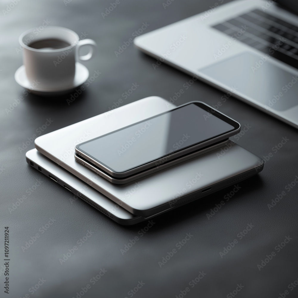 Minimalistisches Arbeitsplatz-Setup mit Laptop und Smartphone

