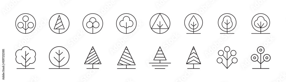 Vector Simple Tree Outline Icon Set. Flat Tree Outline Icon Set Vector Simple Tree Outline Icon Set. Flat Tree Outline Icon Set