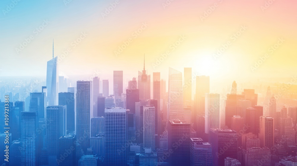 Sunrise Over City Skyline Modern Architecture Buildings Sunrise Over City Skyline Modern Architecture Buildings