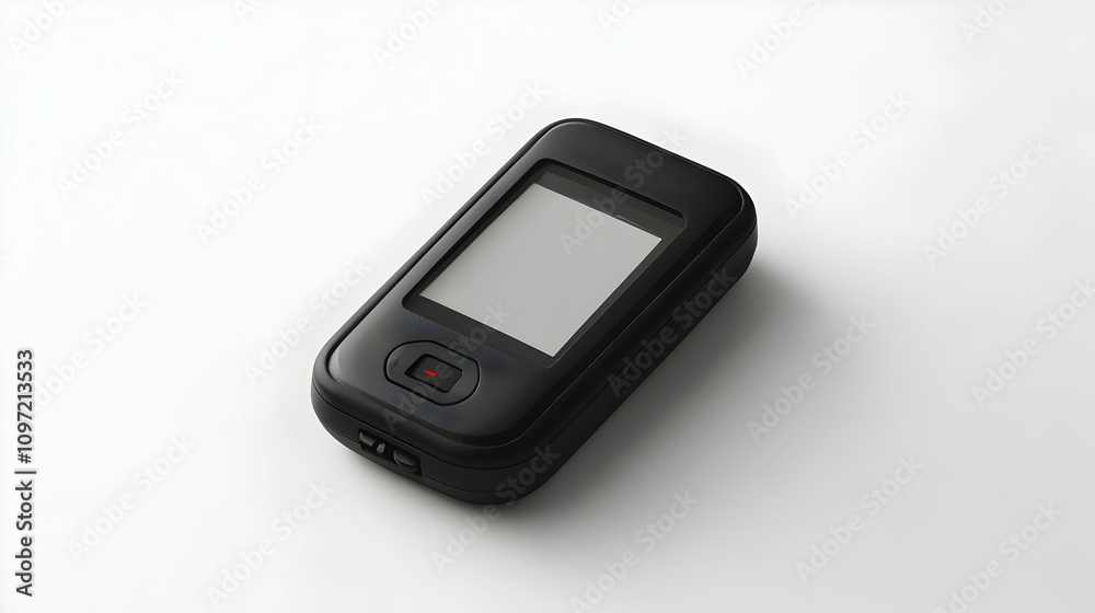 Black handheld device with blank screen on white background. Black handheld device with blank screen on white background.