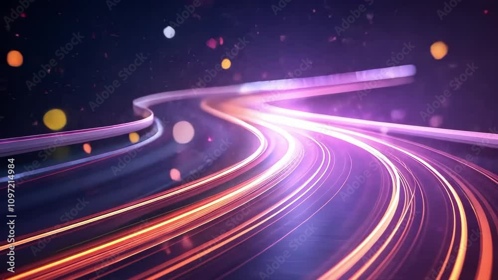 A vibrant, abstract depiction of light trails on a winding path, suggesting movement and speed in a dark background. A vibrant, abstract depiction of light trails on a winding path, suggesting movement and speed in a dark background.