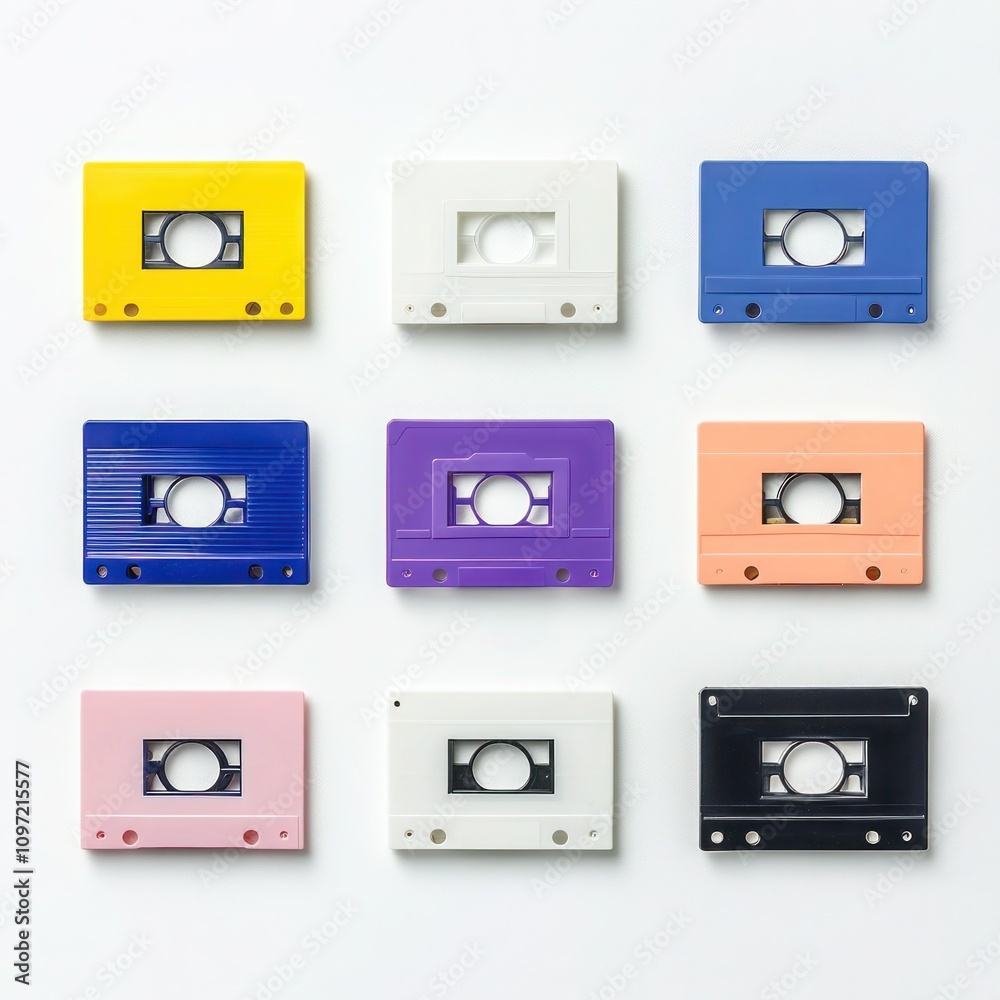 Obraz premium Vintage Audio Cassette Tape Collection Set on White Background - Nostalgic Music and Technology Concept