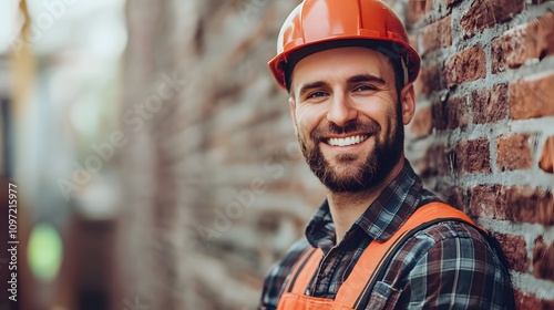 Beautiful confident man builder worker in uniform