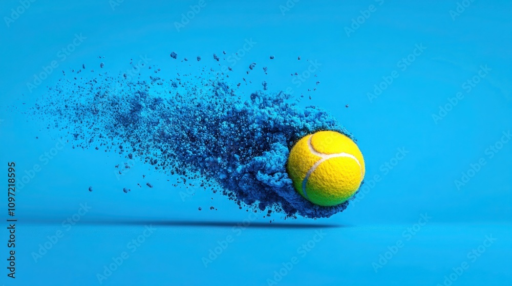 Vibrant Tennis Banner with Blue Smoke Cloud and Color Contrasts Vibrant Tennis Banner with Blue Smoke Cloud and Color Contrasts