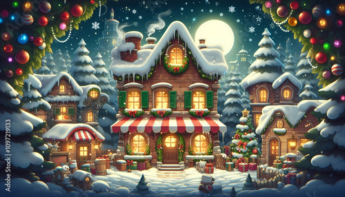 Christmas House in rubberhose style photo