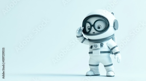 A cute cartoon astronaut waves, showcasing a playful space theme.