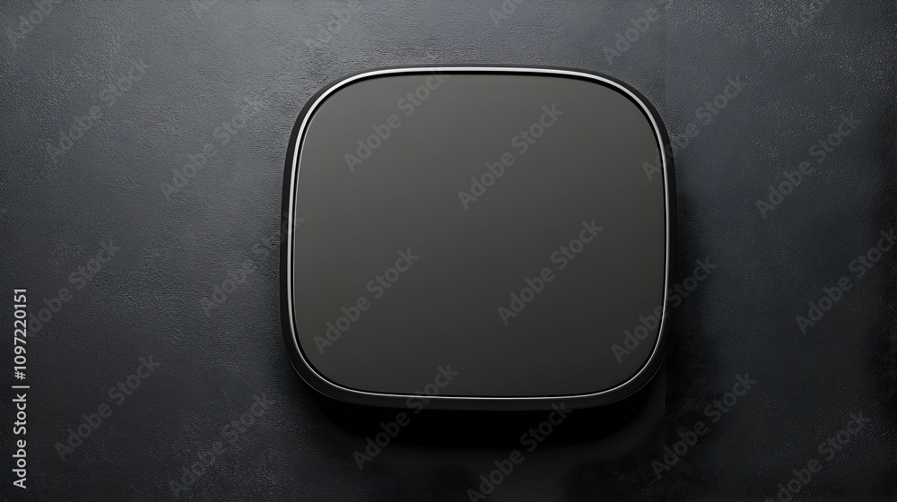Black square device on dark background; modern, minimalist design; blank screen for mockup. Black square device on dark background; modern, minimalist design; blank screen for mockup.