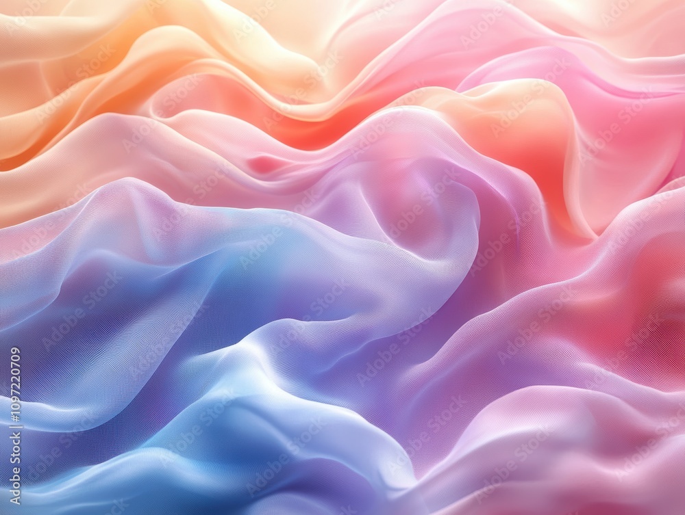 Fototapeta premium Soft, flowing fabric in pastel colors creating a serene, abstract pattern.