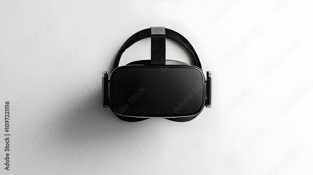 Black VR headset on white background, top view. Black VR headset on white background, top view.