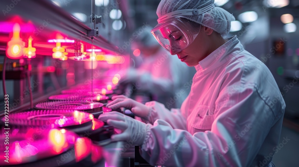 Female Worker in a High-Tech Manufacturing Facility Female Worker in a High-Tech Manufacturing Facility