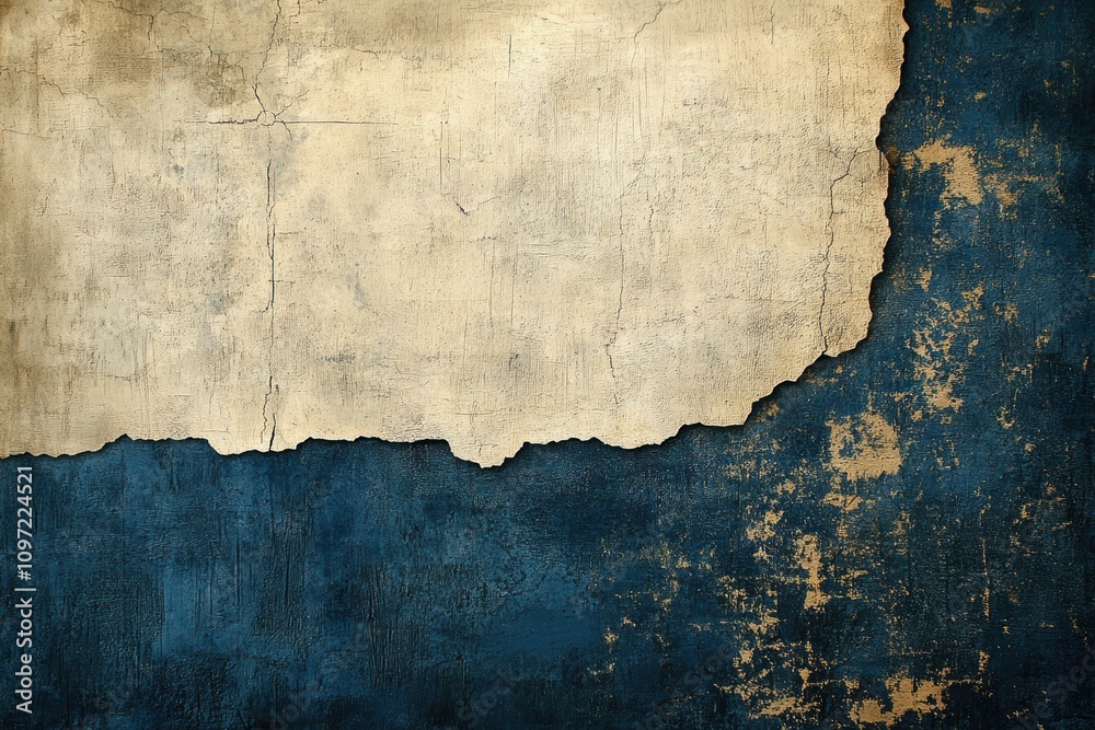 Obraz premium Textured wall with peeling paint in beige and dark blue colors.