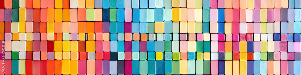 Brightly colored punch cards, neatly arranged in rows and columns. Brightly colored punch cards, neatly arranged in rows and columns.