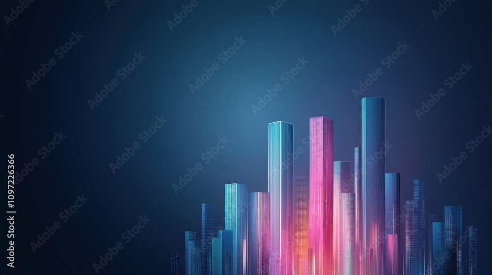 Futuristic cityscape with glowing skyscrapers against a dark blue sky, AI Futuristic cityscape with glowing skyscrapers against a dark blue sky, AI