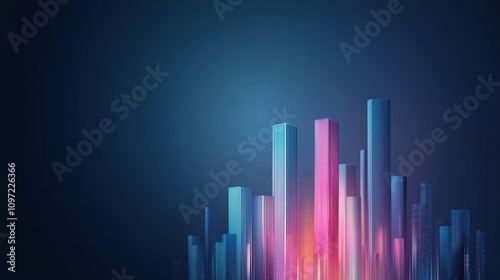 Futuristic cityscape with glowing skyscrapers against a dark blue sky, AI