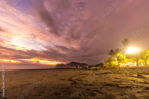 Sunset landscape in the beach town of Jaco in Puntarenas of Costa Rica photo