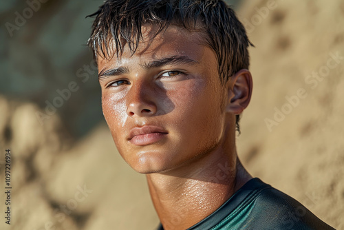 portrait of a teenage boy in a sporty outfit