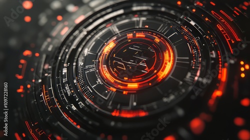 Wallpaper Mural Close-up of a futuristic circular interface with glowing red accents. Torontodigital.ca